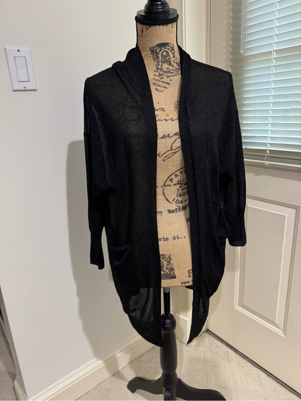 NWT Rope Black Open-Front Women’s Lightweight shimmery Cardigan Sweater